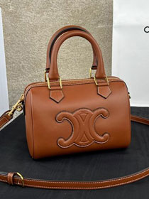 Celine original calfskin triomphe small boston bag 113773 tan