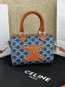 Celine original triomphe denim small boston bag 113773 blue