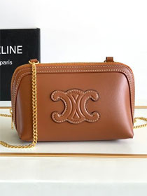 Celine original calfskin clutch with chain 10E382 tan