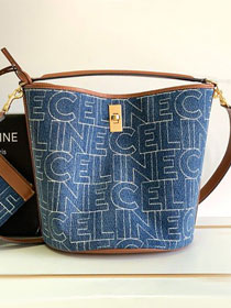 Celine original denim bucket 16 bag 195573 blue