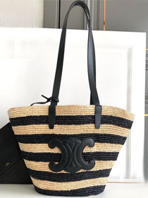 Celine original raffia supple shoulder bag 114342 black