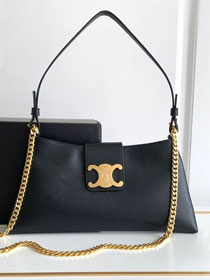 Celine original triomphe chain shoulder bag 113673 black