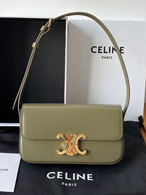 Celine original calfskin triomphe shoulder bag 194143 khaki green