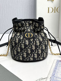 Dior original canvas 30 montaigne mini bucket bag S2374 dark blue