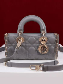 Dior original lambskin small lady D-Joy bag M0613 grey