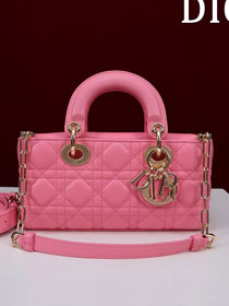 Dior original lambskin small lady D-Joy bag M0613 hot pink