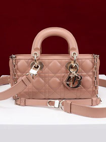 Dior original lambskin small lady D-Joy bag M0613 rose pink