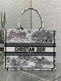 Dior original cotton medium book tote bag M1296 white&black