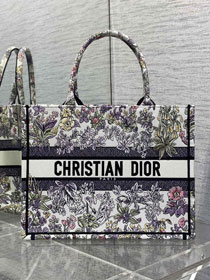 Dior original cotton medium book tote bag M1296 white&purple