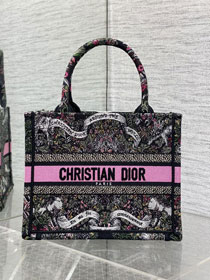 Dior original cotton small book tote bag M1265 black&pink