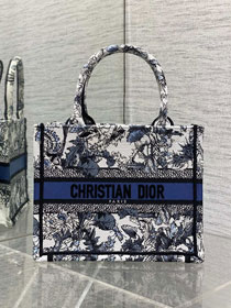 Dior original cotton small book tote bag M1265 white&blue