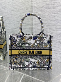 Dior original cotton small book tote bag M1265 white&yellow