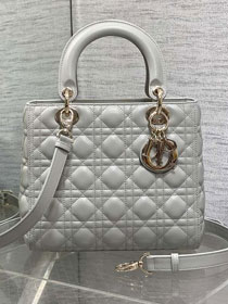 Dior original lambskin medium lady dior bag M0565 cloud grey