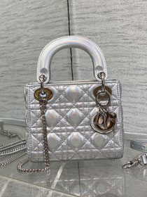 Dior original pearlescent lambskin mini lady bag M0505 silver