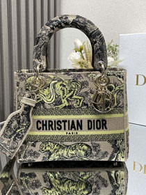 Dior original cotton medium lady bag M0565 beige&yellow