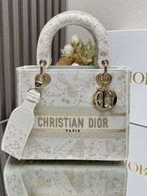 Dior original cotton medium lady bag M0565 white