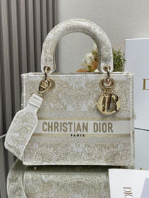 Dior original cotton medium lady bag M0565 white