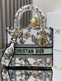 Dior original cotton medium lady bag M0565 white&green