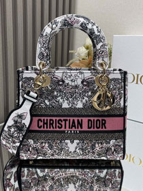 Dior original cotton medium lady bag M0565 white&pink