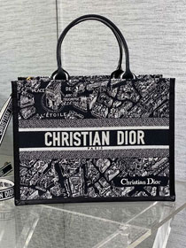 Dior original cotton&calfskin medium book tote bag M1324 black