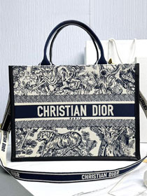 Dior original cotton&calfskin medium book tote bag M1324 blue