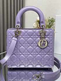 Dior original lambskin medium lady dior bag M0565 purple