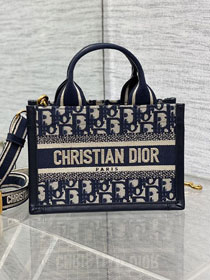 Dior original cotton&calfskin mini book tote bag S5573 blue