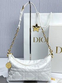 Dior original calfskin diorstar hobo bag with chain S3202 white