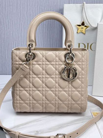 Dior original lambskin medium lady dior bag M0565 rope beige