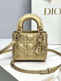 Dior original lambskin micro lady dior bag S0856 gold