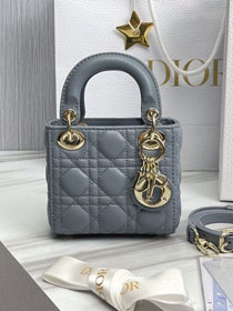 Dior original lambskin micro lady dior bag S0856 stone grey