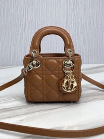 Dior original lambskin micro lady dior bag S0856 tan