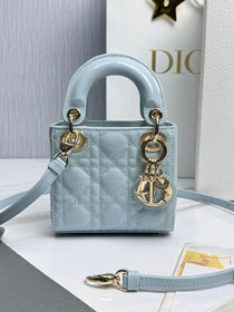 Dior original patent calfskin micro lady dior bag S0856 light blue