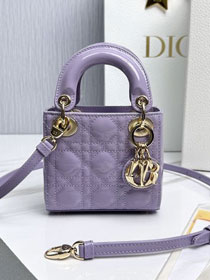 Dior original patent calfskin micro lady dior bag S0856 light purple