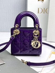 Dior original patent calfskin micro lady dior bag S0856 purple