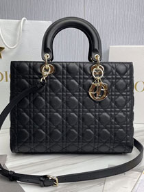 Dior original grained calfskin large lady dior bag M0566 black