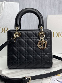 Dior original grained calfskin medium lady dior bag M0565 black