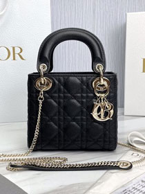 Dior original grained calfskin mini lady dior bag M0505 black