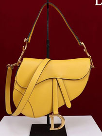 Dior original grained calfskin saddle bag M0455 yellow