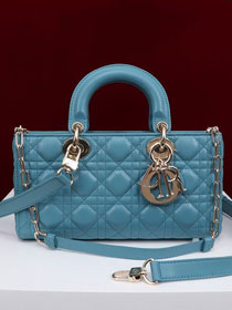 Dior original lambskin medium lady D-Joy bag M0540 denim blue