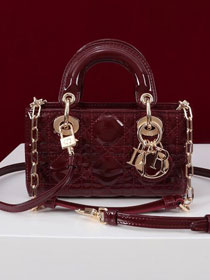 Dior original patent calfskin lady D-Joy micro bag S0910 bordeaux