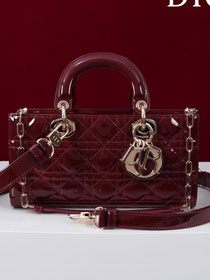 Dior original patent calfskin medium lady D-Joy bag M0540 bordeaux