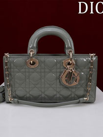 Dior original patent calfskin medium lady D-Joy bag M0540 stone grey