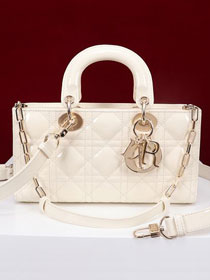 Dior original patent calfskin medium lady D-Joy bag M0540 white