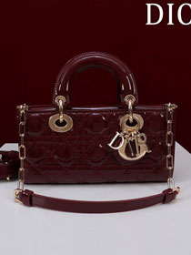 Dior original patent calfskin small lady D-Joy bag M0613 bordeaux