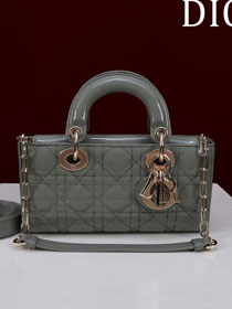 Dior original patent calfskin small lady D-Joy bag M0613 stone grey