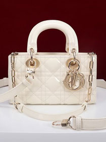 Dior original patent calfskin small lady D-Joy bag M0613 white