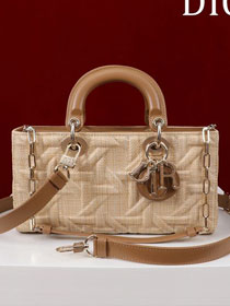 Dior original raffia medium lady D-Joy bag M0540 apricot