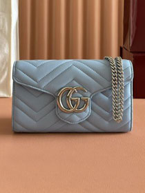 GG original calfskin marmont wallet on chain 837745 blue