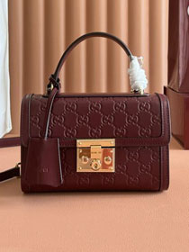 GG original calfskin padlock small top handle bag 838999 bordeaux